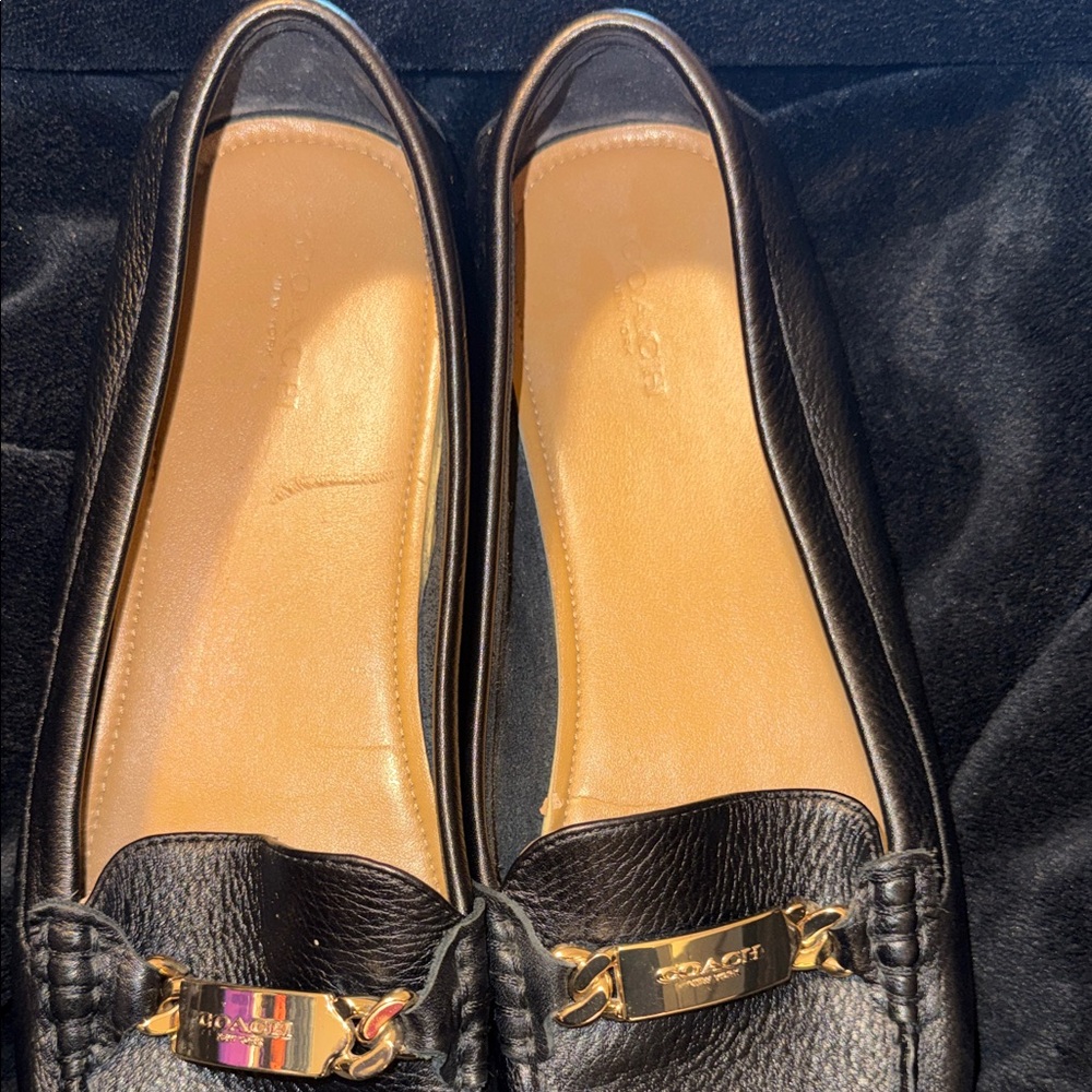 Coach Black Pebble Leather Women's Loafers with Gold Hardware - Picture 12 of 14